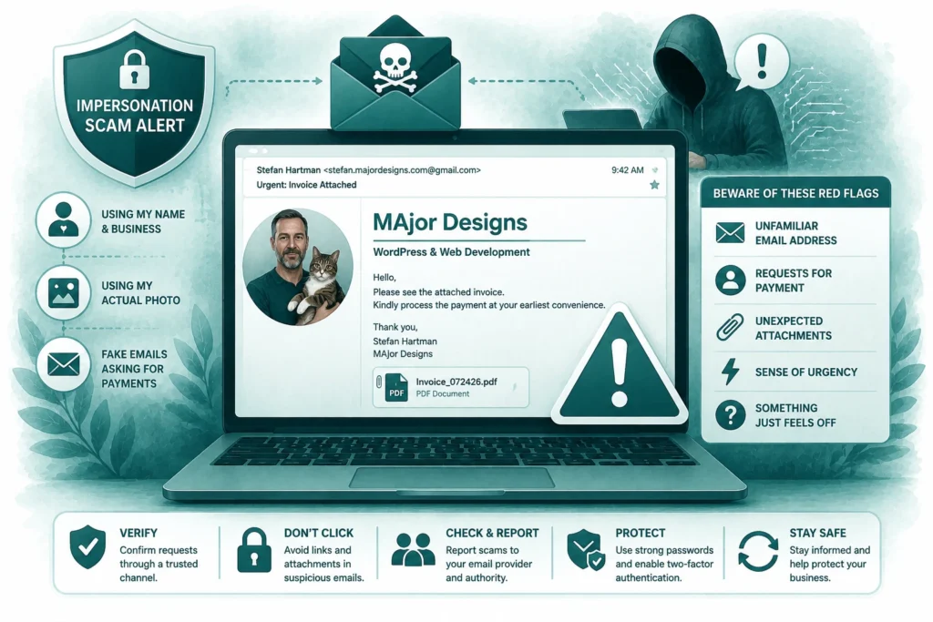 The MAjor Designs Email Impersonation Scam Is Back — and This Time They Used My Photo Featured Image